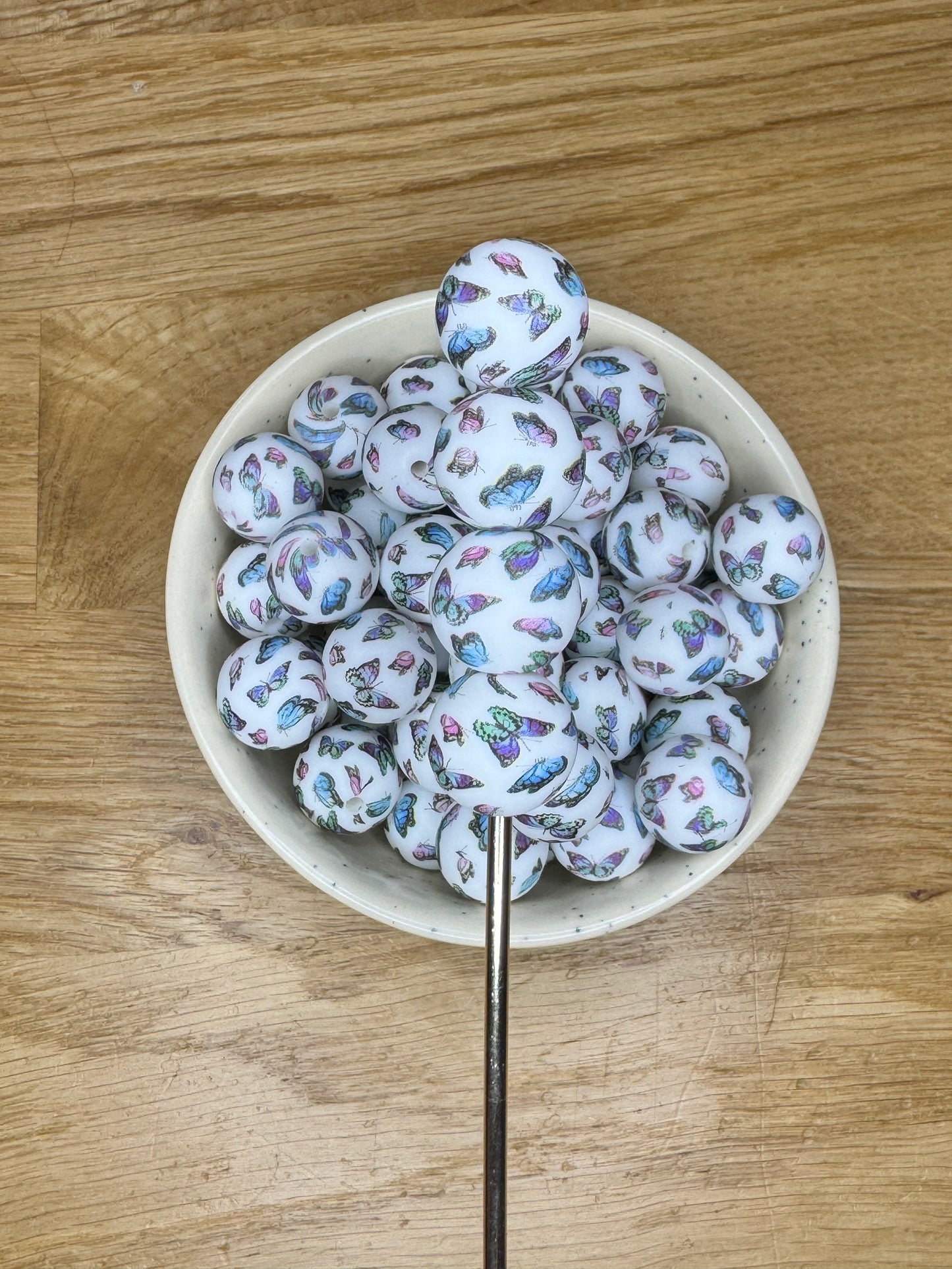 15mm Blue and Pink Butterflies Silicone Bead