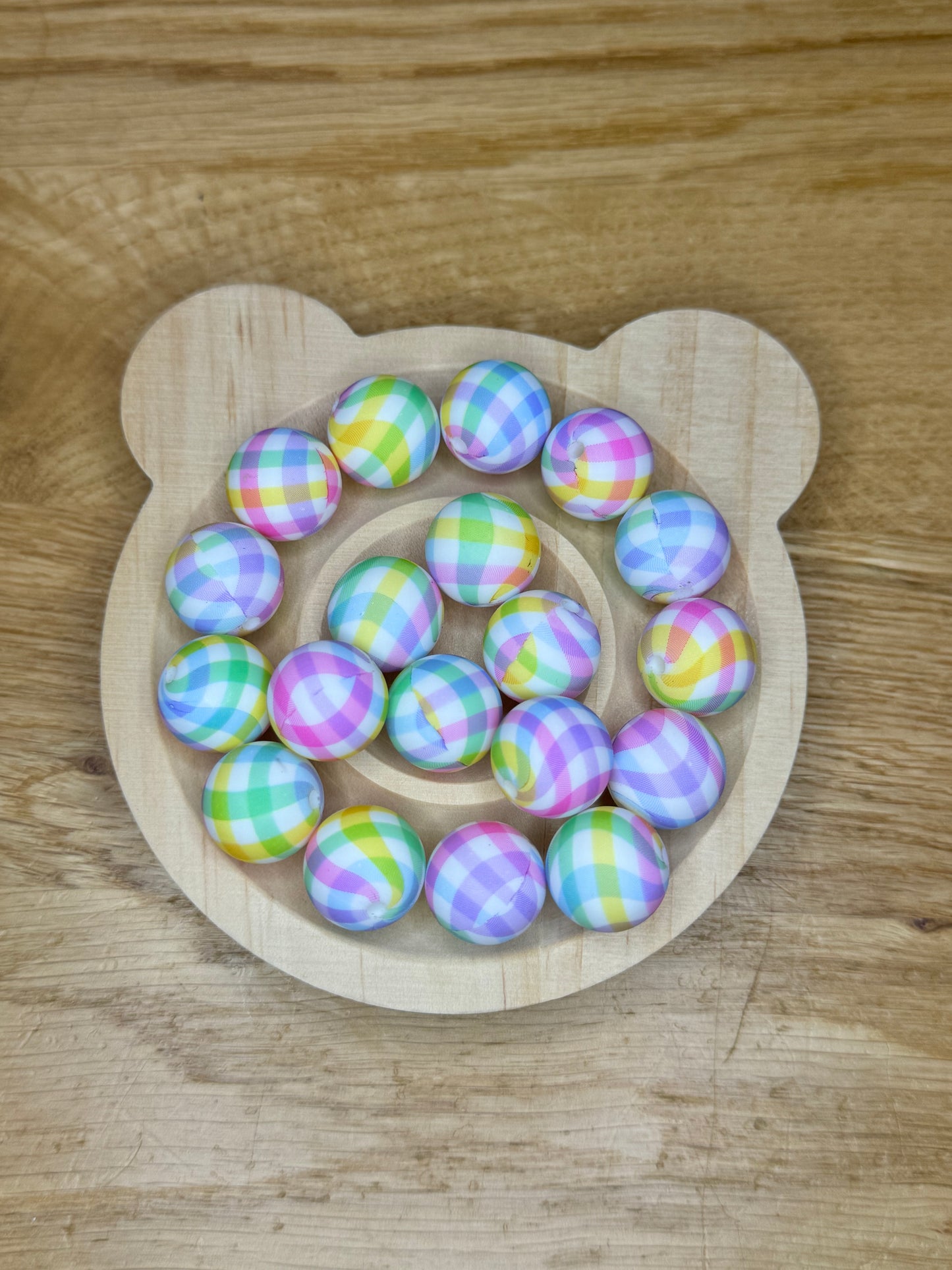 15mm Pastel Plaid Silicone Bead