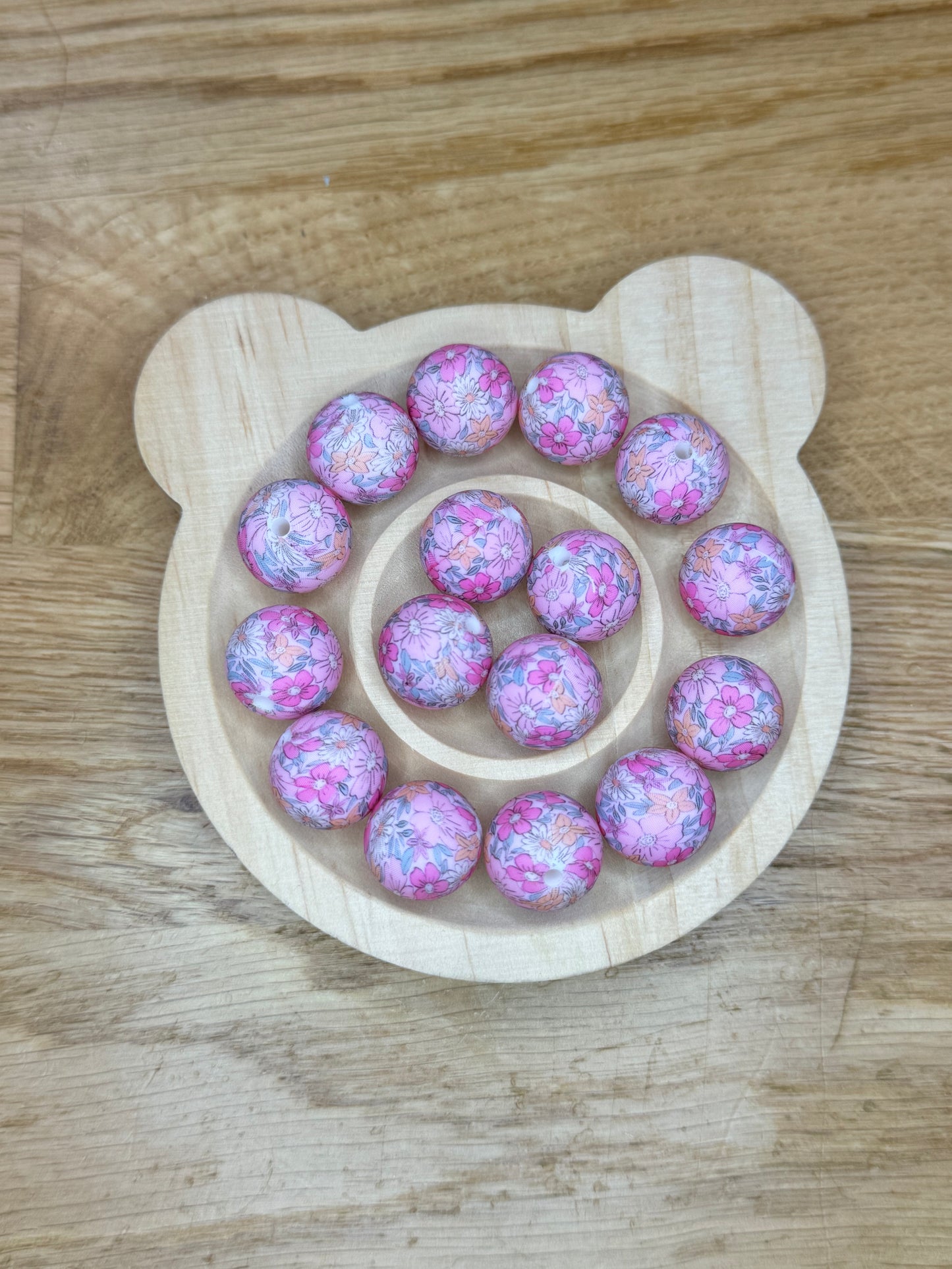 15mm Pink Floral Silicone Bead