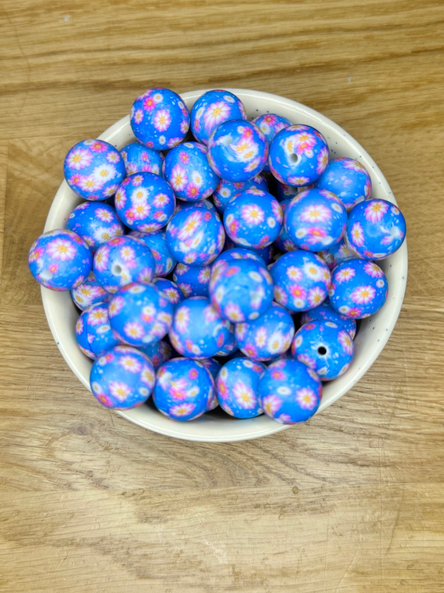 15mm Blue Field Daisies Silicone Bead
