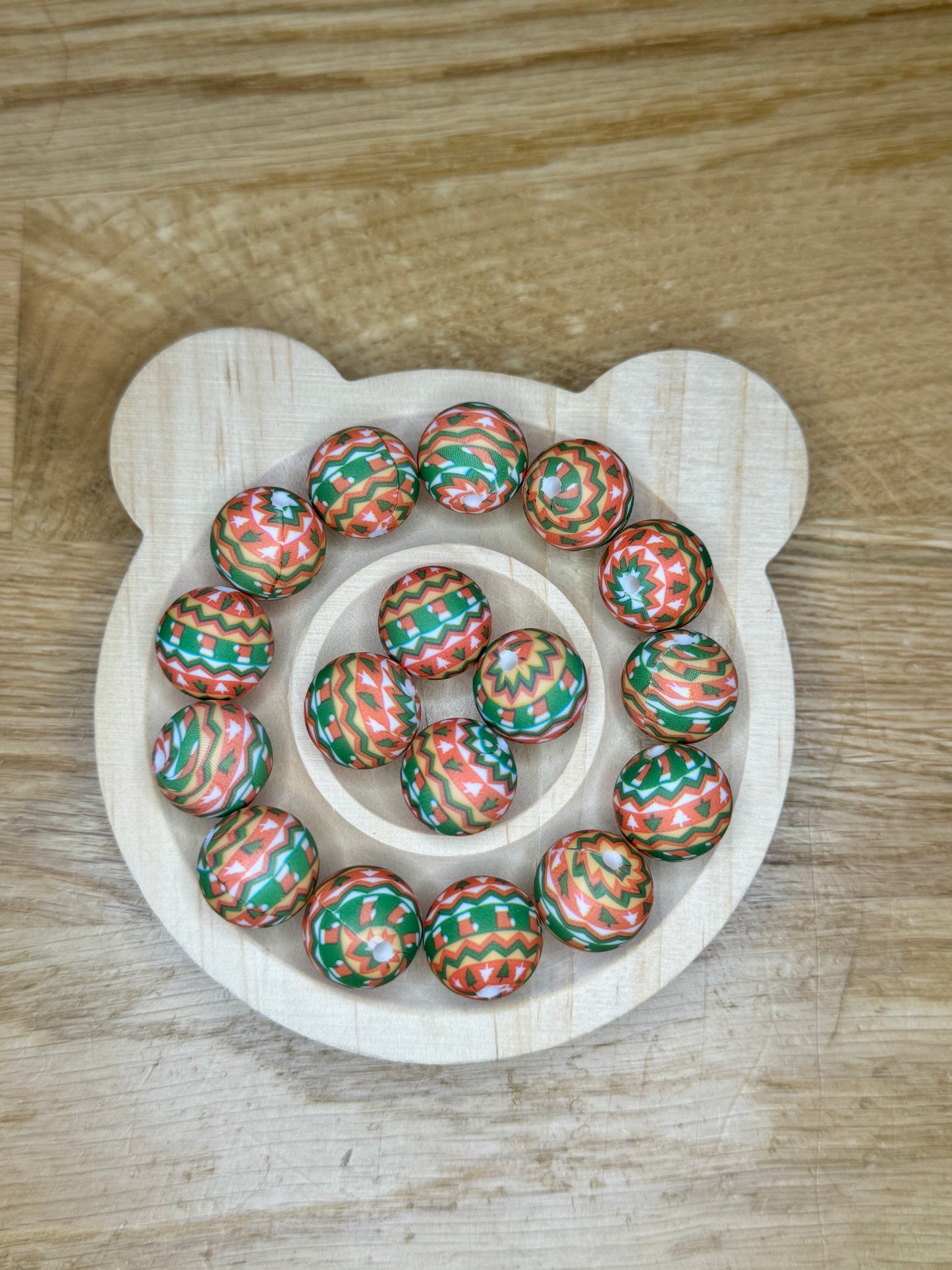 15mm Boho Christmas Silicone Bead
