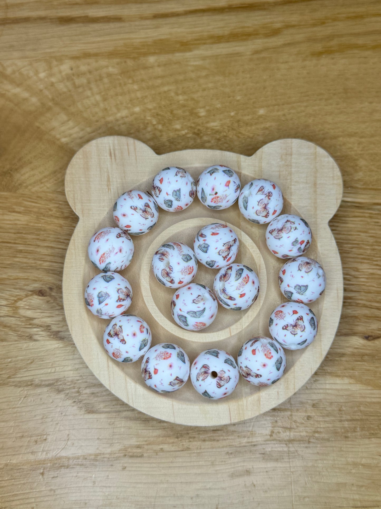 15mm Butterflies White Silicone Bead