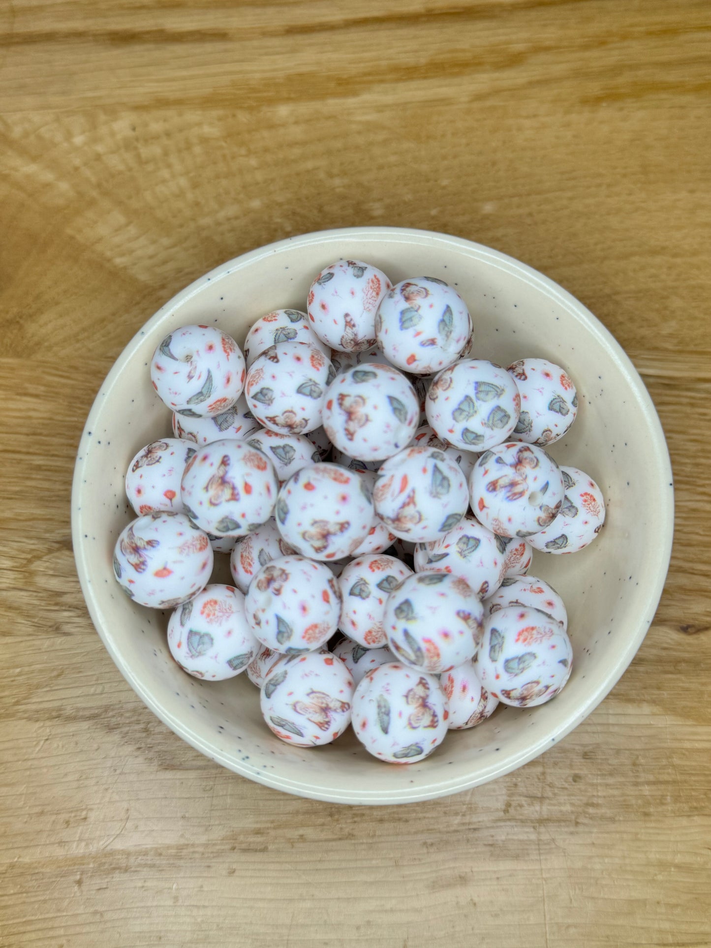 15mm Butterflies White Silicone Bead