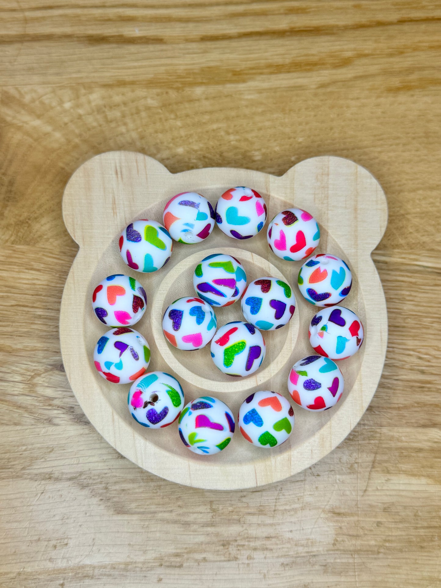 15mm Colorful Hearts Silicone Bead