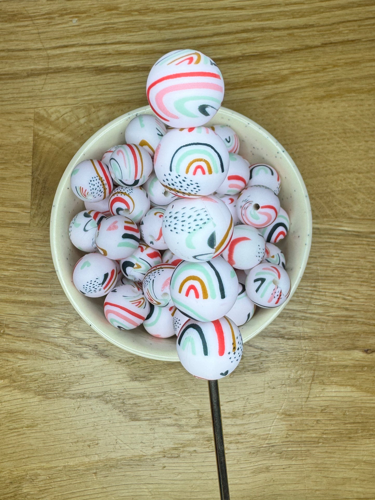 15mm Graphic Rainbow Silicone Bead