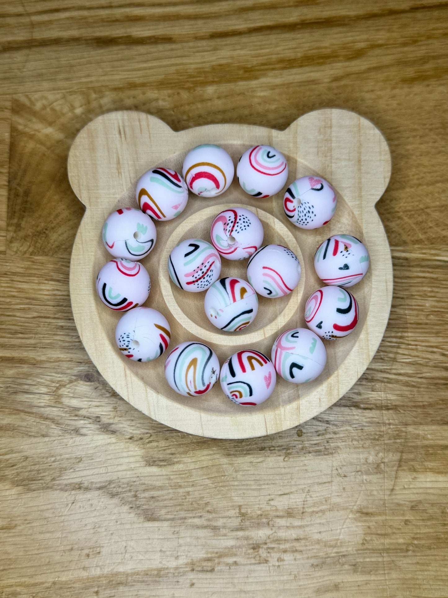 15mm Graphic Rainbow Silicone Bead