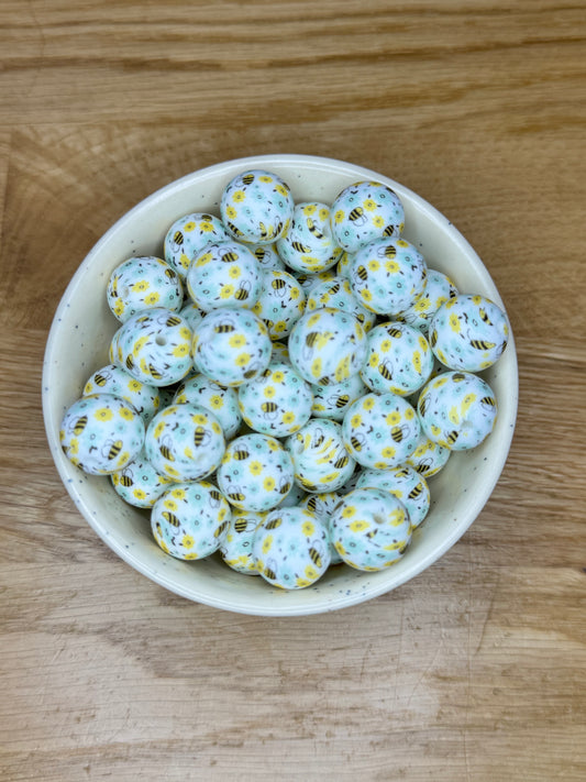 15mm Happy Bees Silicone Bead