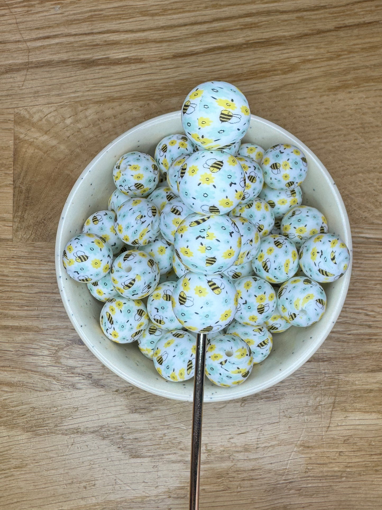 15mm Happy Bees Silicone Bead
