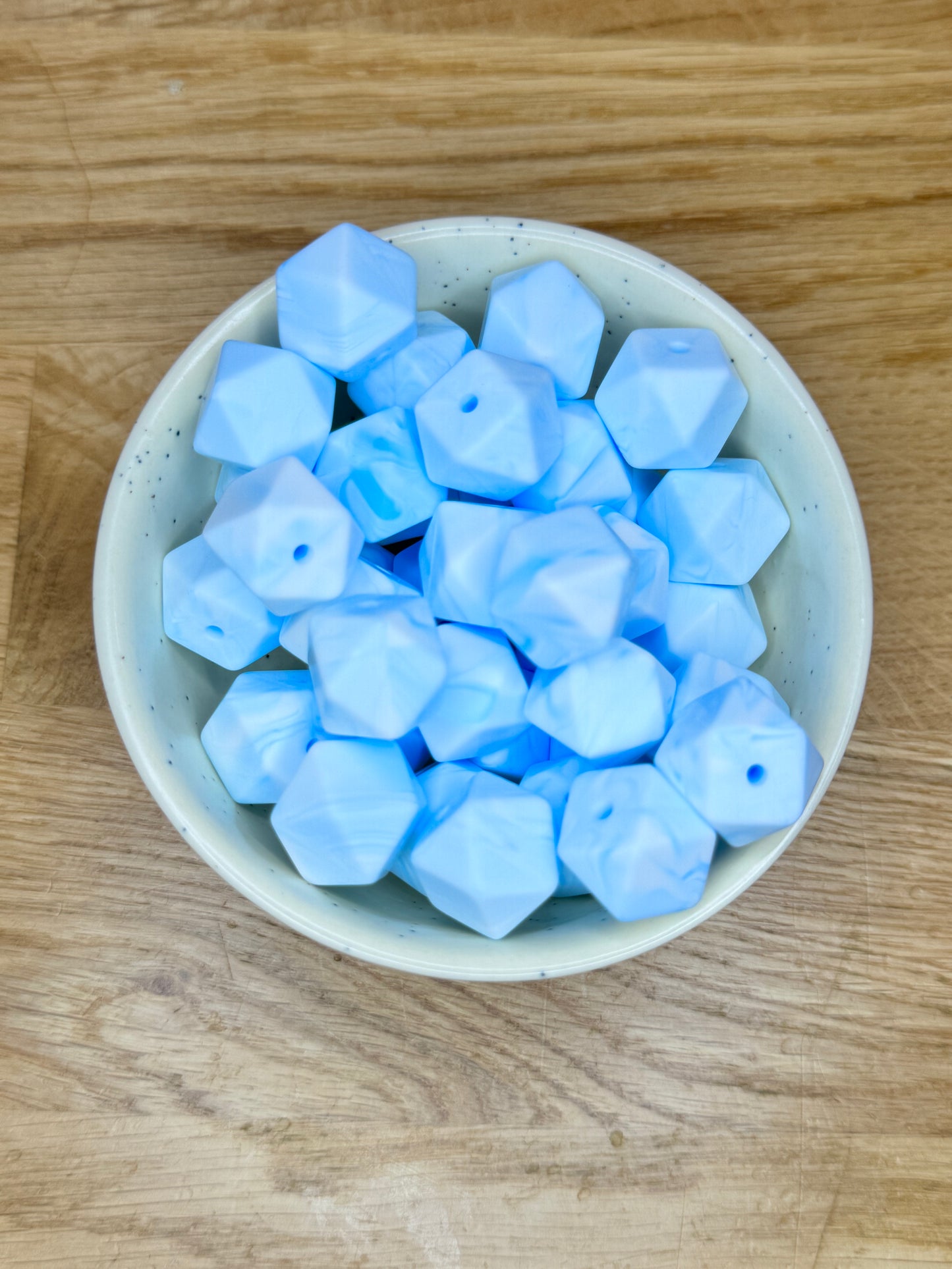 15mm Light Blue Marble Hexagon Silicone Bead