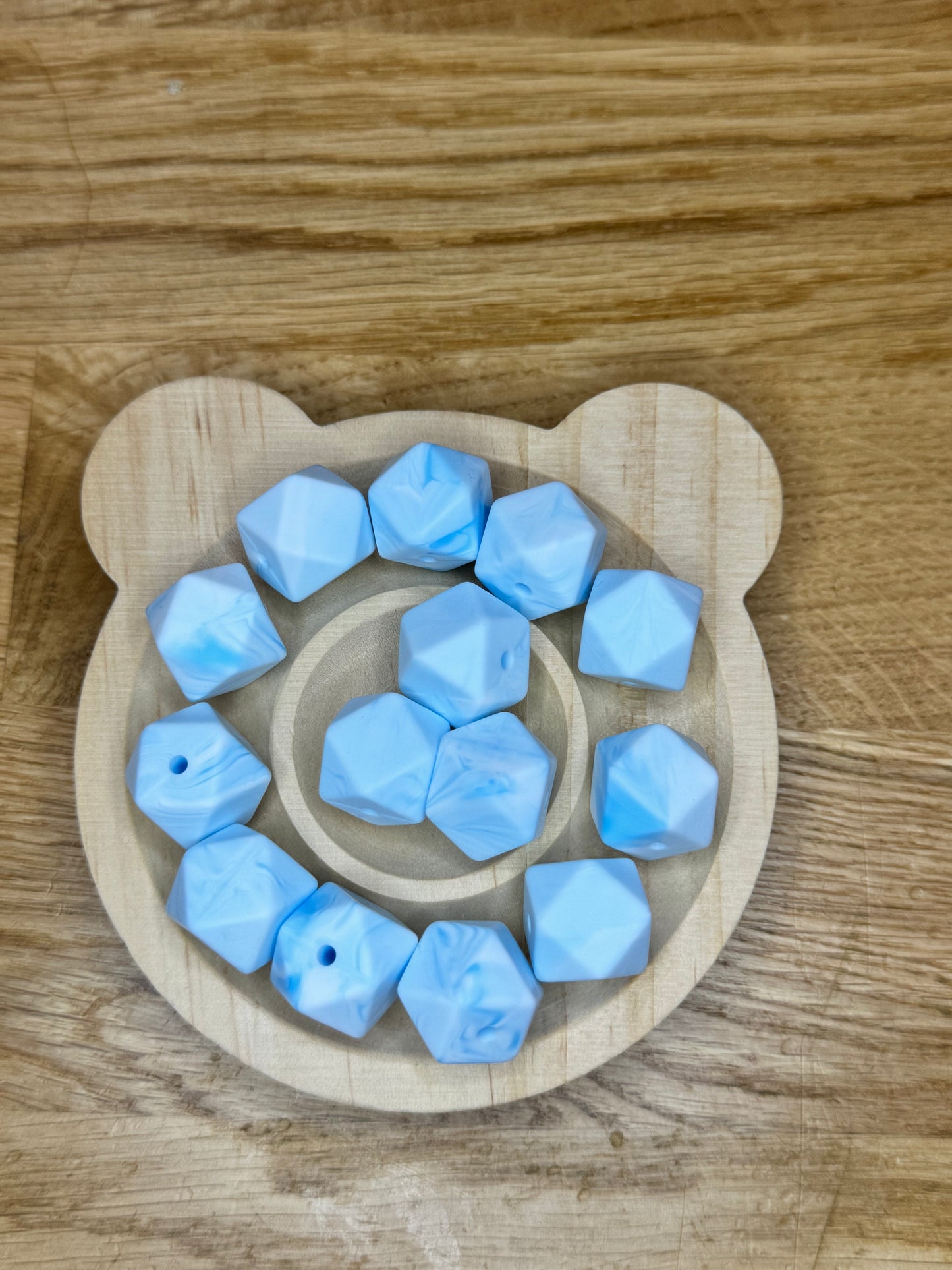 15mm Light Blue Marble Hexagon Silicone Bead