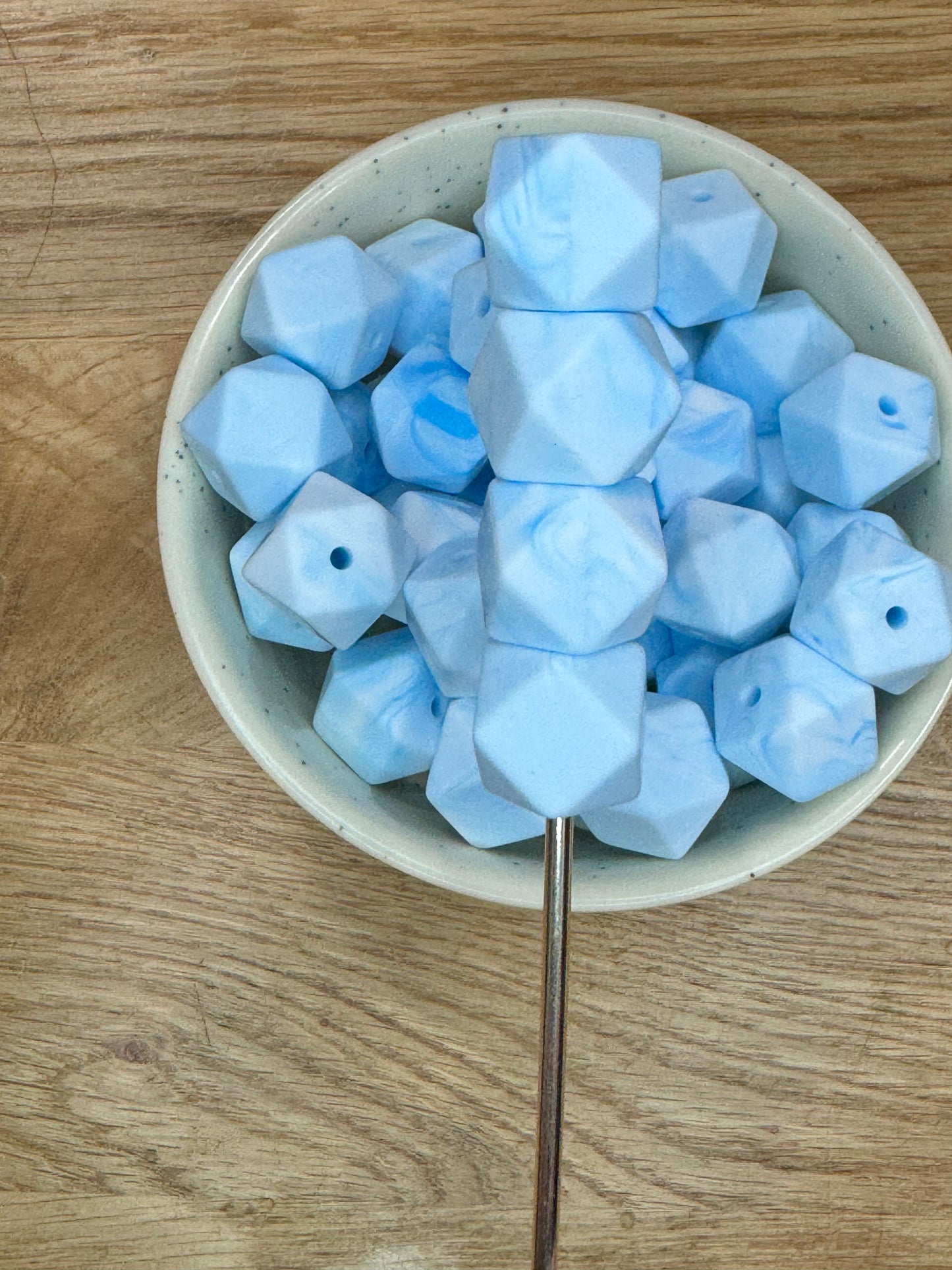 15mm Light Blue Marble Hexagon Silicone Bead