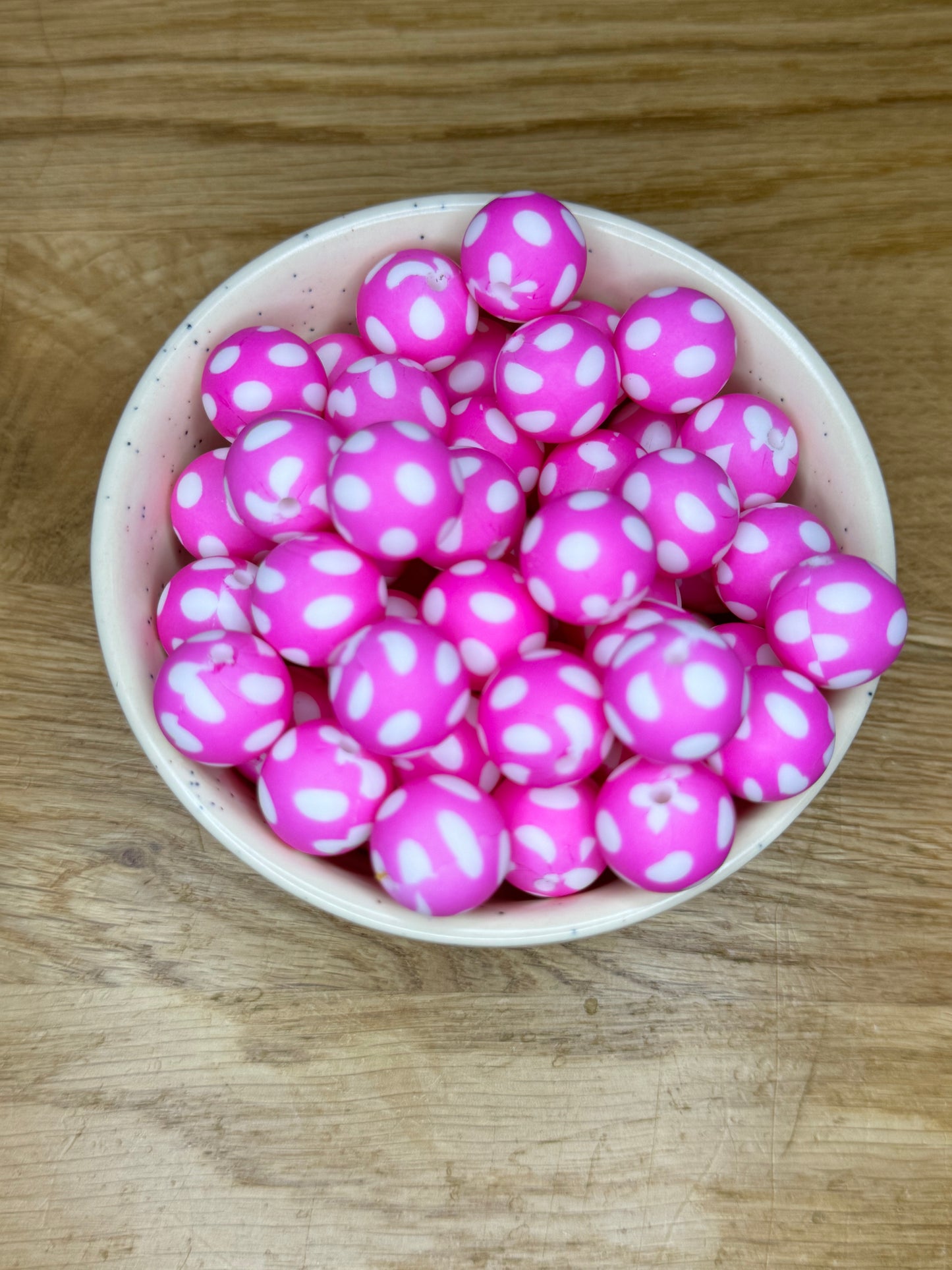 15mm Magenta Polka Dots Silicone Bead