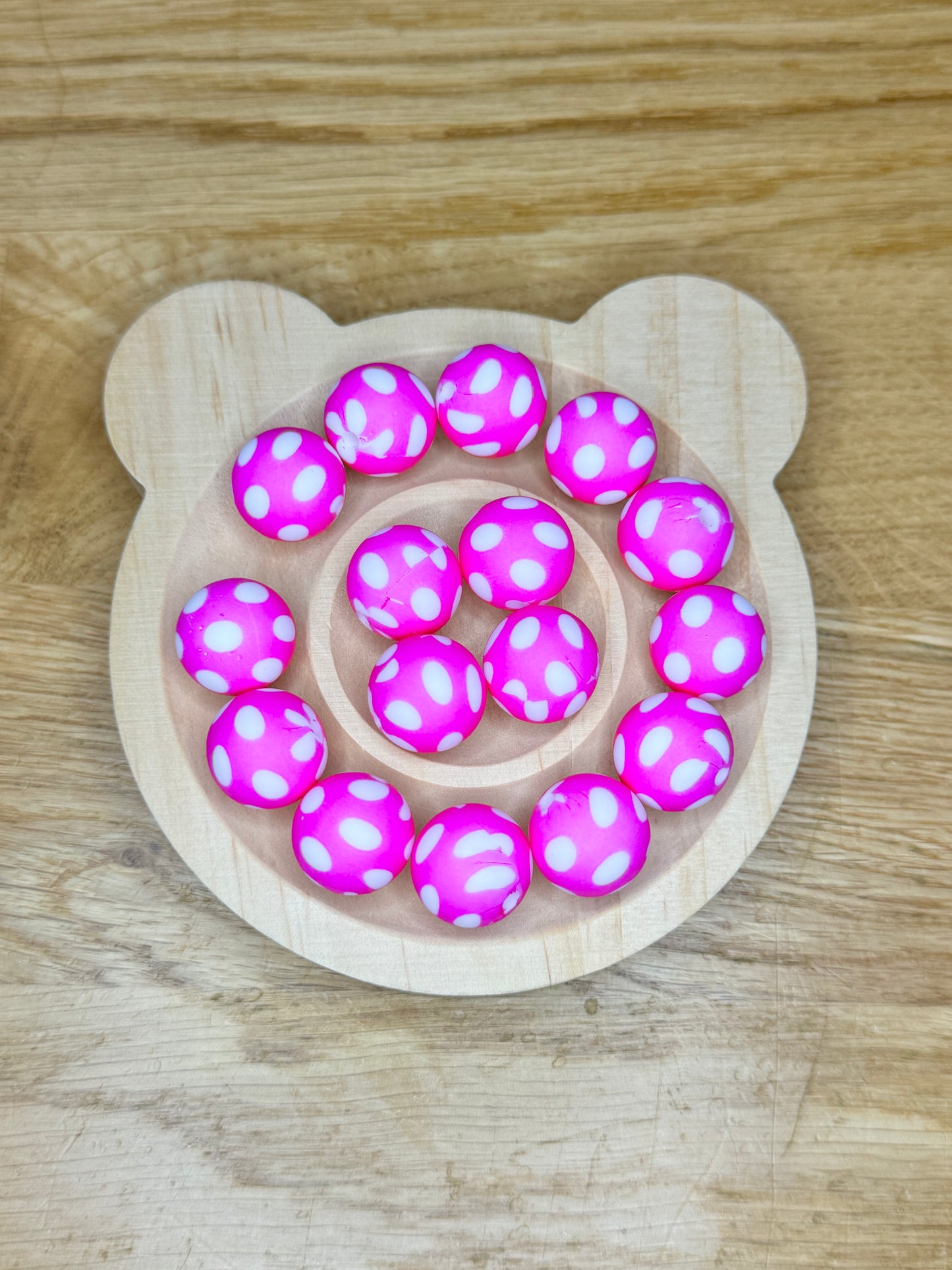 15mm Magenta Polka Dots Silicone Bead