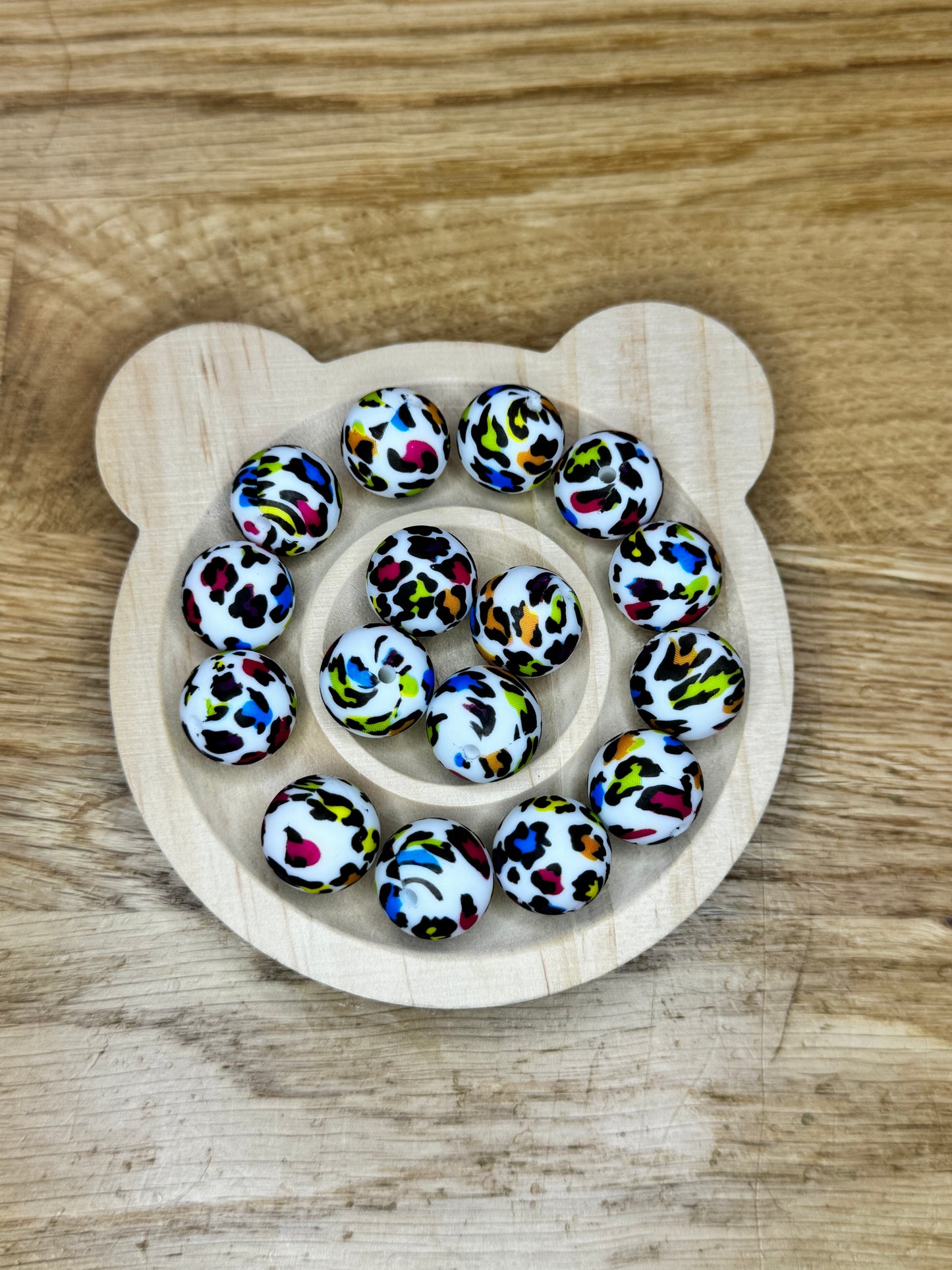 15mm Neon Leopard Silicone Bead