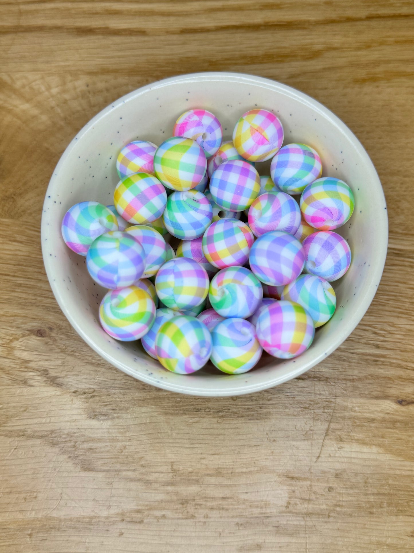 15mm Pastel Plaid Silicone Bead