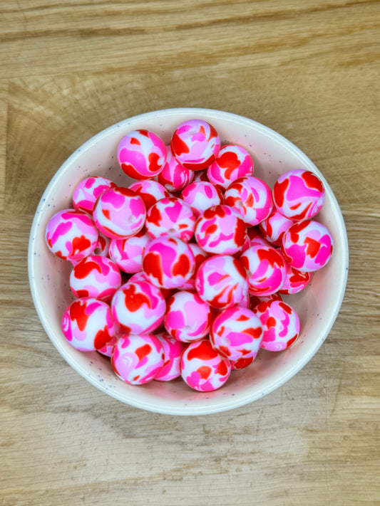 15mm Pink Camo Silicone Bead