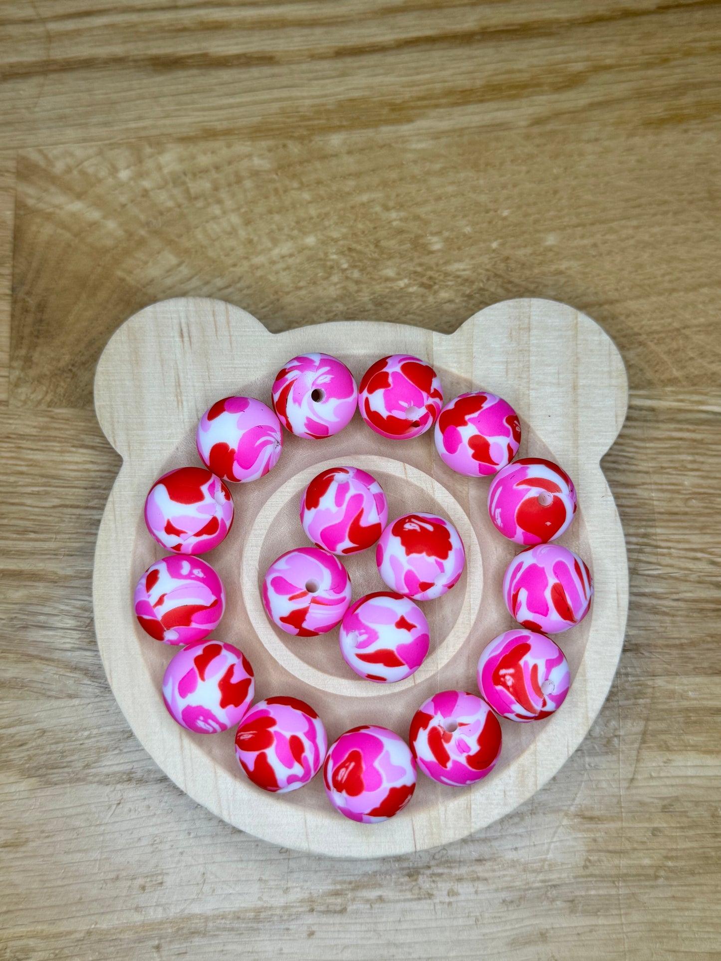 15mm Pink Camo Silicone Bead