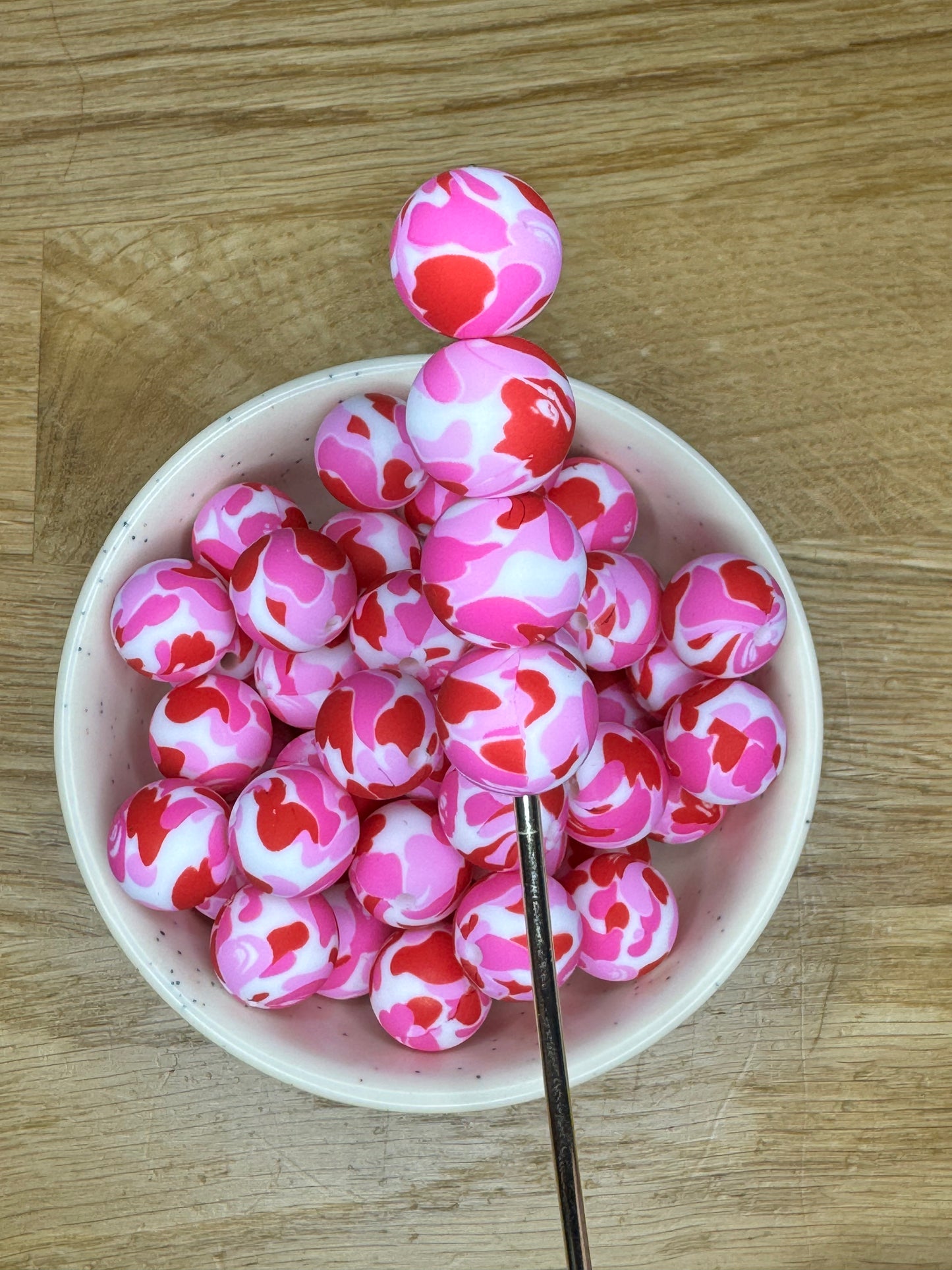 15mm Pink Camo Silicone Bead