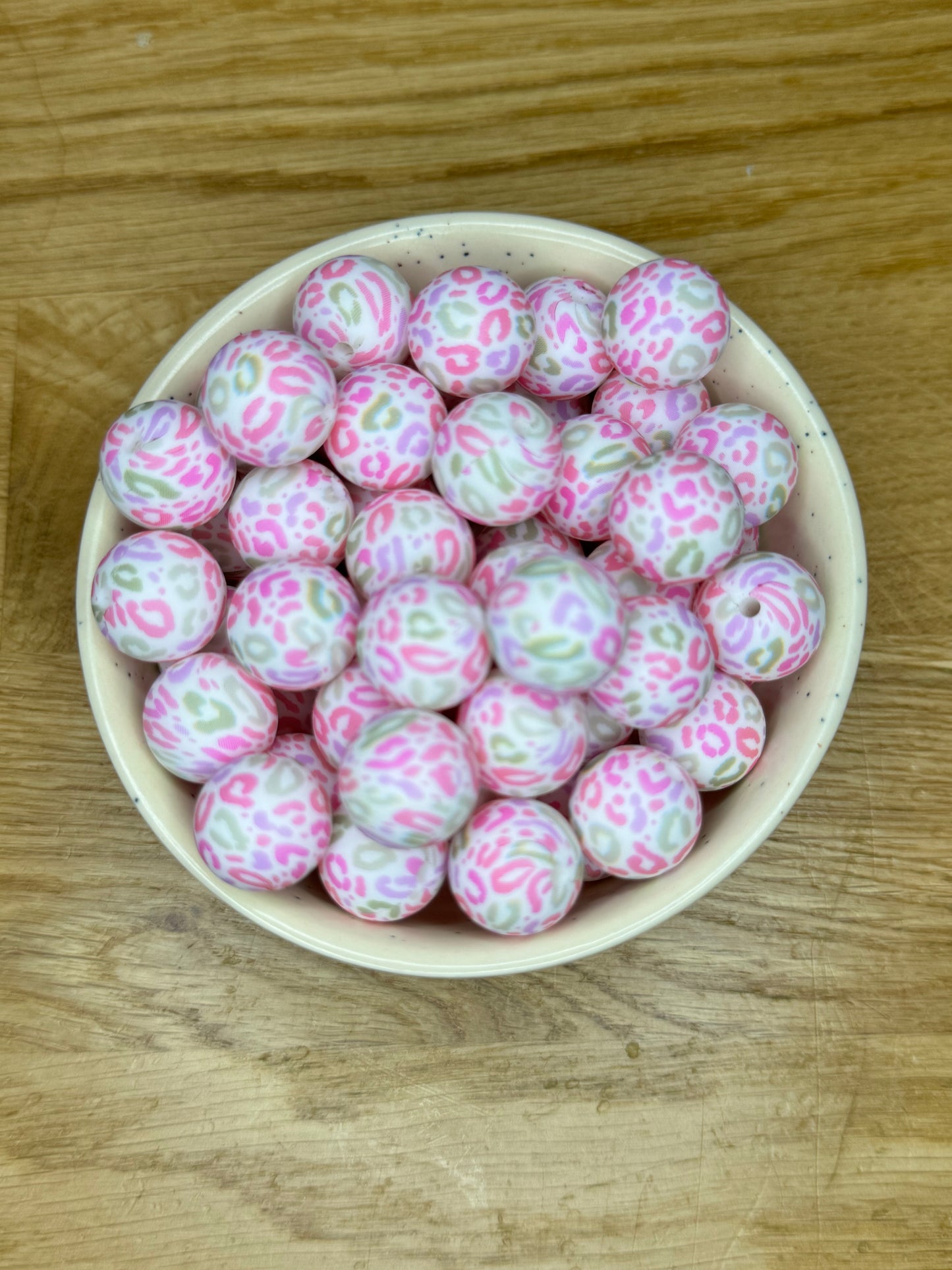15mm Pink Cheetah Silicone Bead