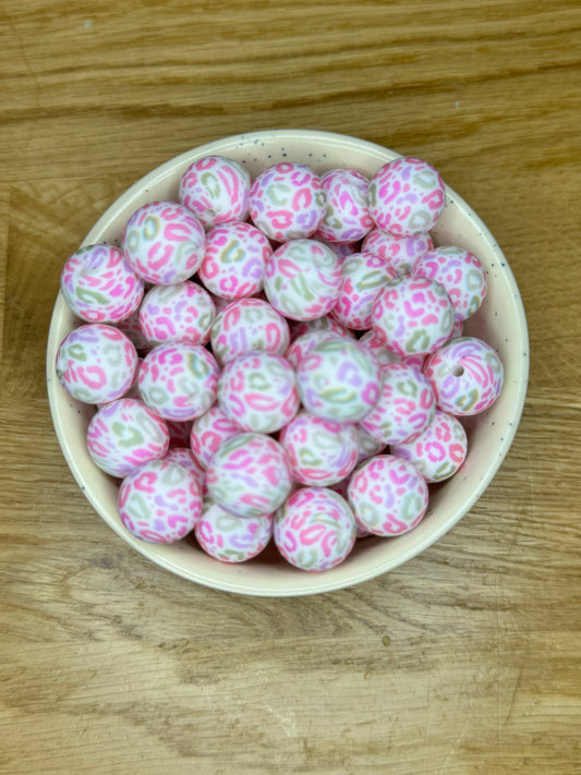 15mm Pink Cheetah Silicone Bead