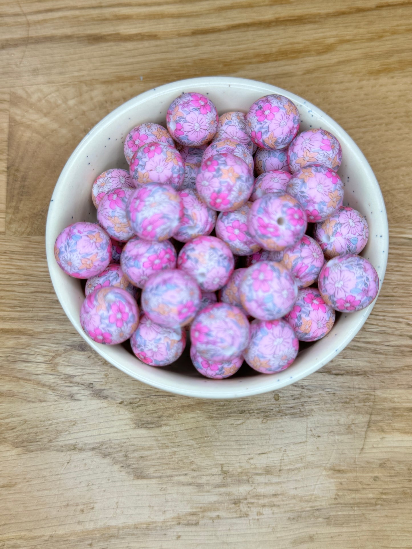 15mm Pink Floral Silicone Bead