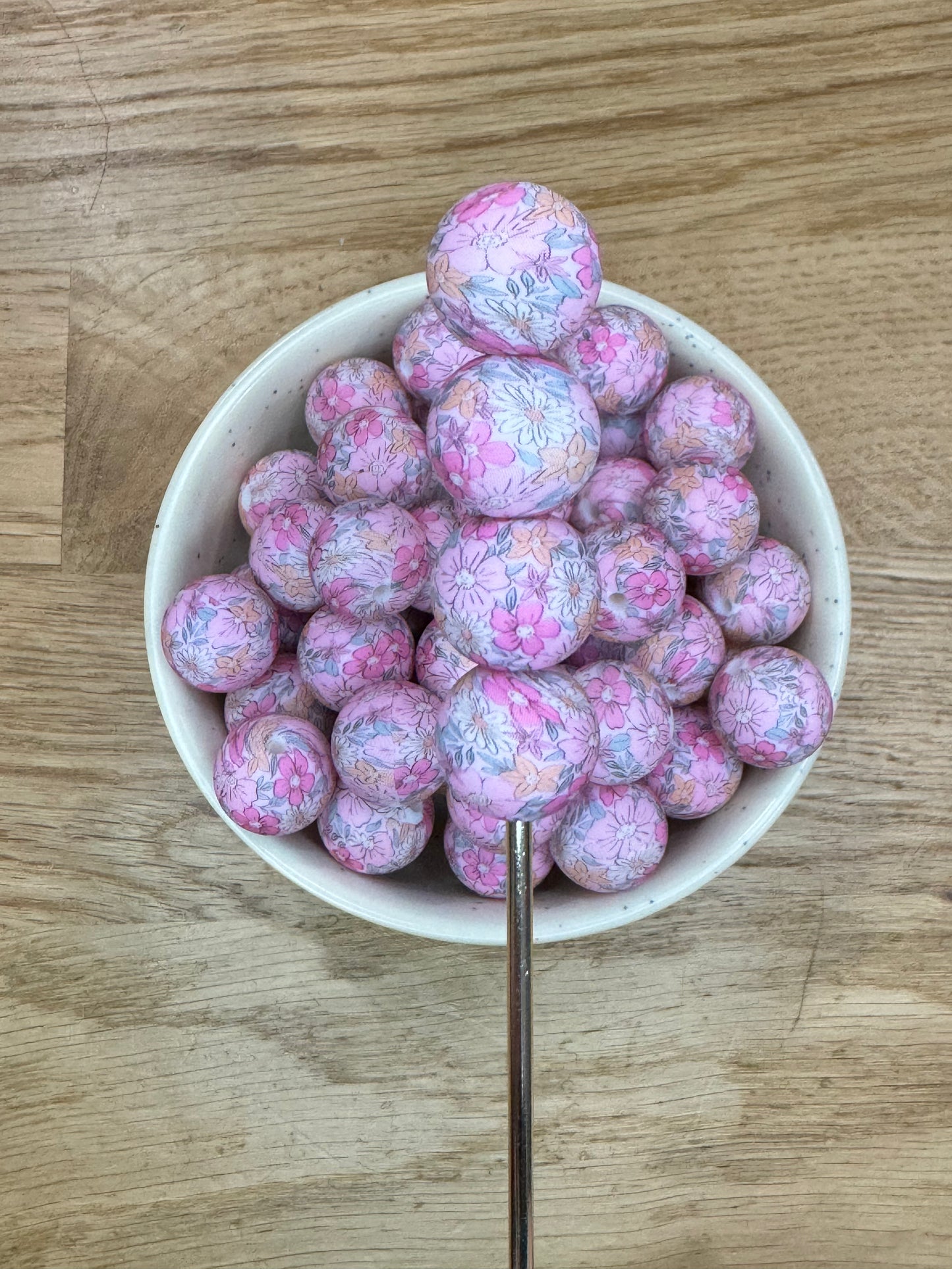 15mm Pink Floral Silicone Bead