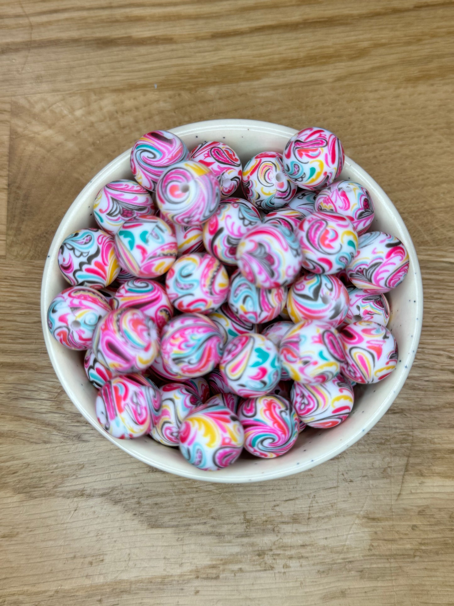 15mm Pink Paisley Silicone Bead