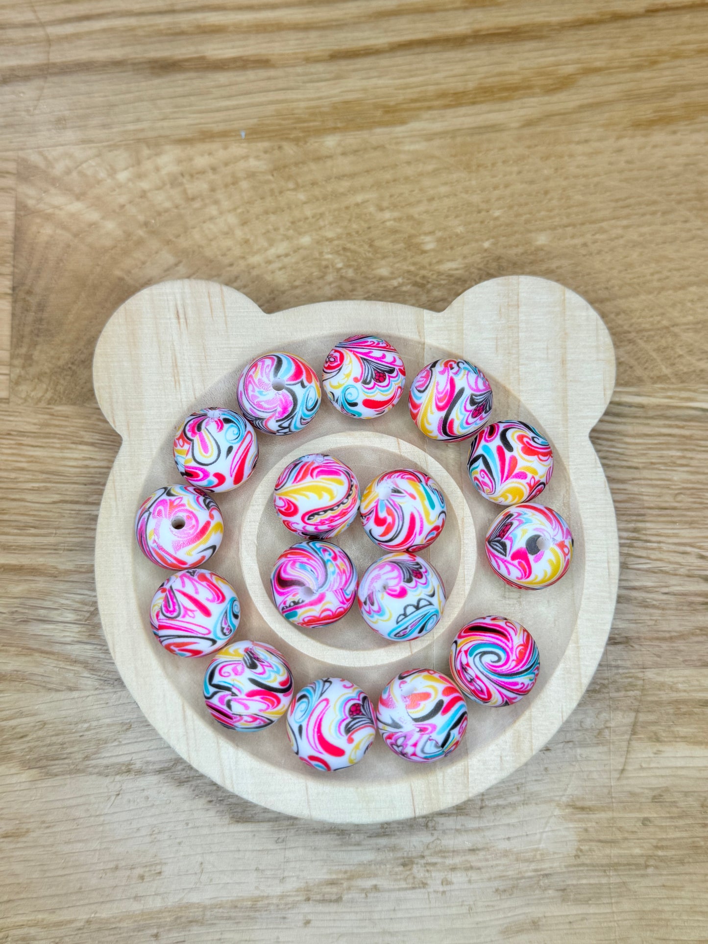 15mm Pink Paisley Silicone Bead