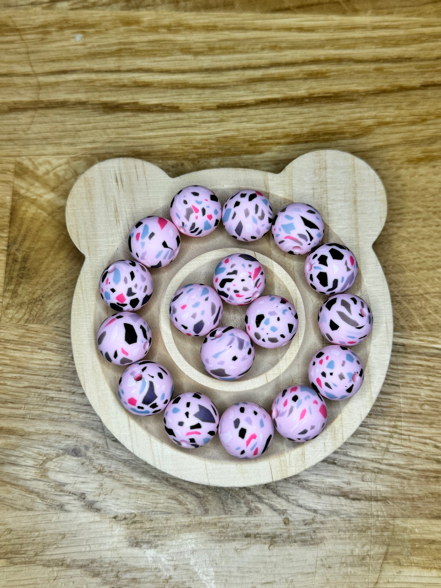 15mm Pink Terrazo Silicone Bead