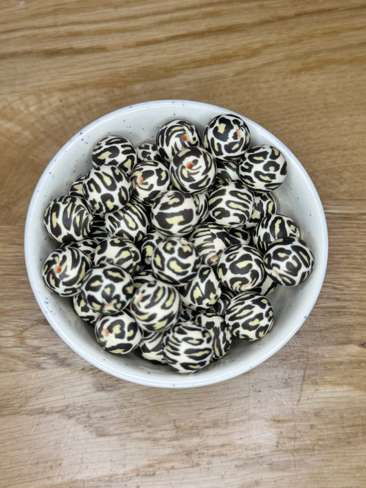 15mm Tan and Gold Leopard Silicone Bead