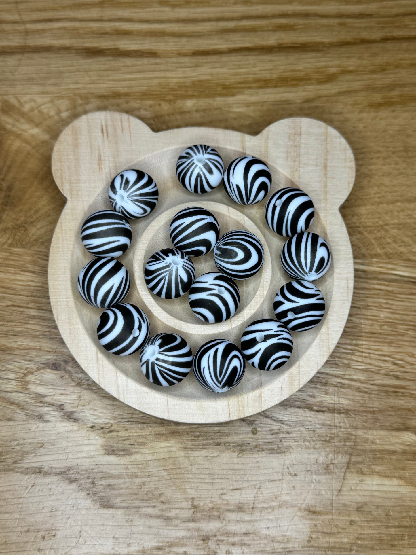 15mm Zebra Print Silicone Bead